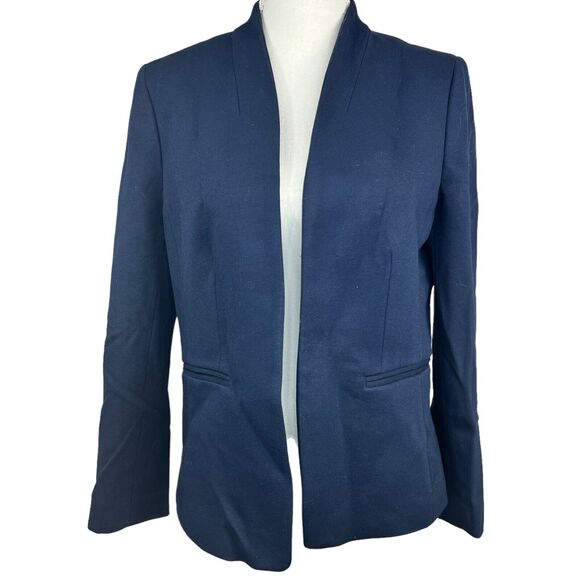 J Crew Navy Blue Open Front Blazer Jacket Size 8 Collarless - Picture 1 of 12